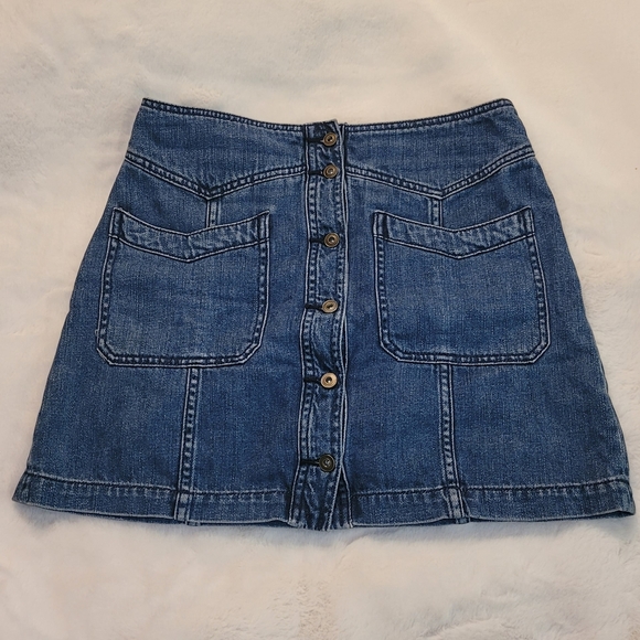 Free People Come A Little Closer Denim Skirt Front Button with Chevron Pockets - Picture 7 of 16
